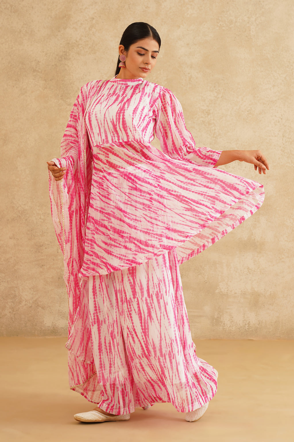 Blush Bloom Gulabi Lehriya Print A-Line Suit