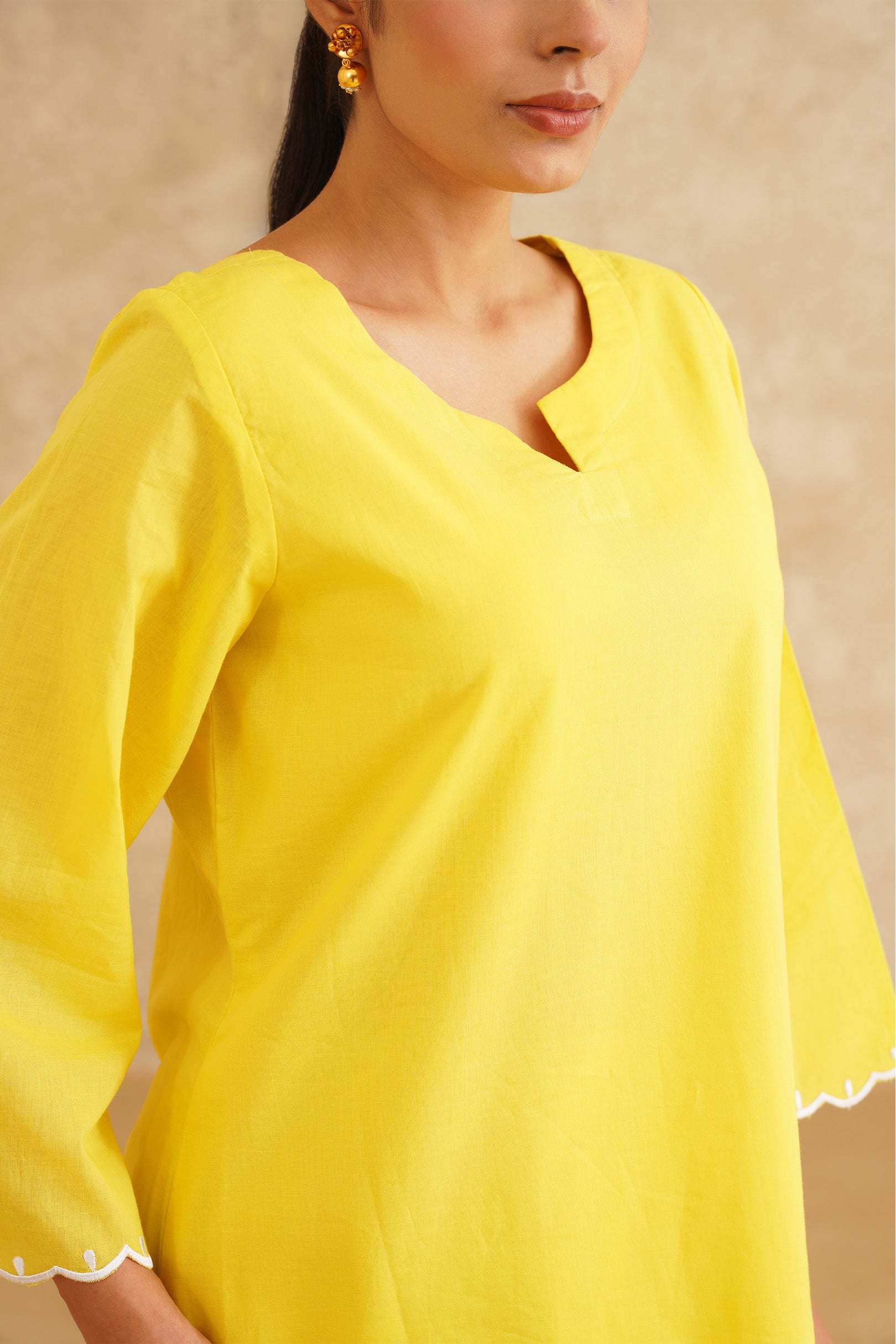 Lemon Yellow Kurta With White Pants