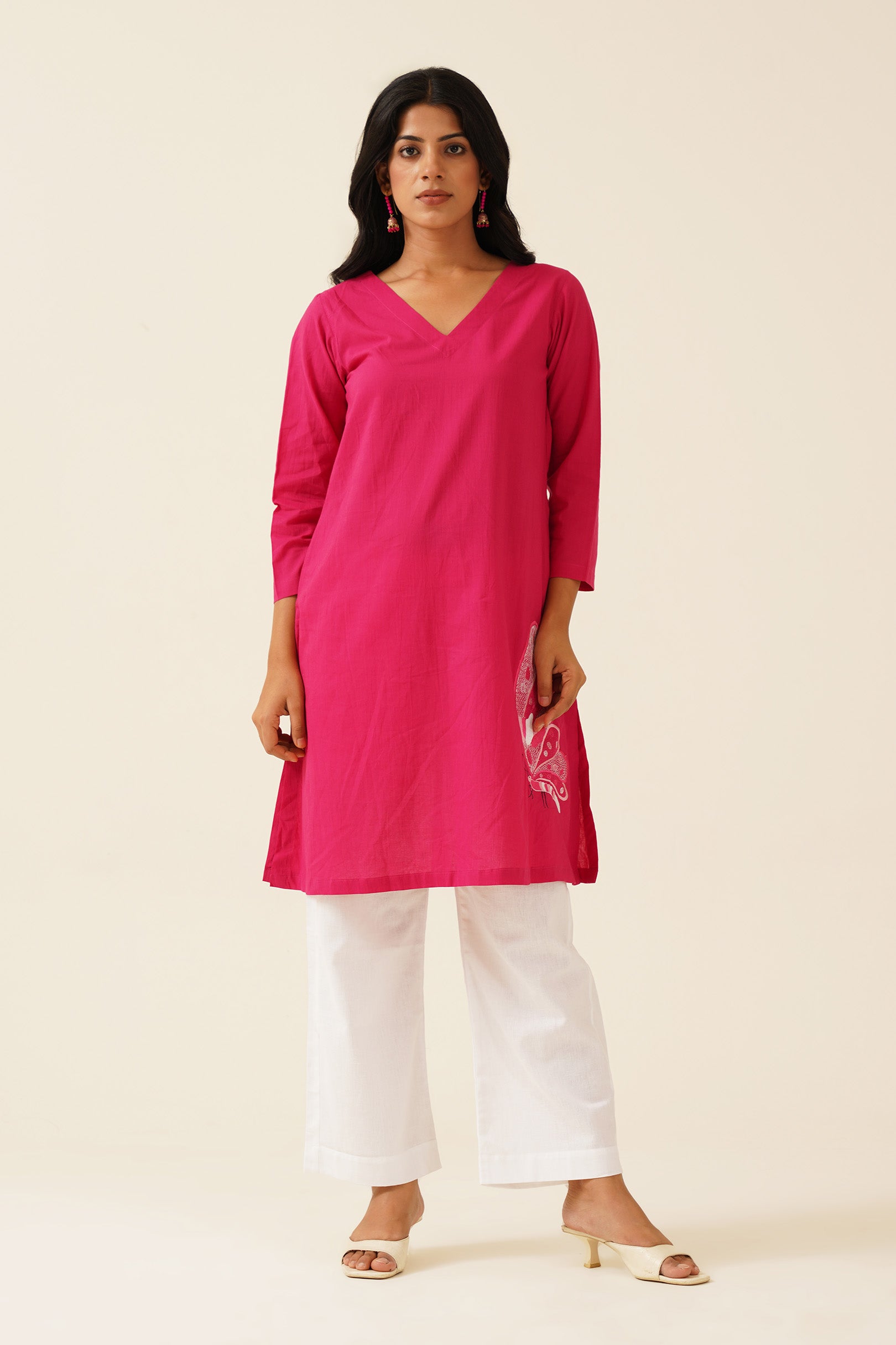 Hot Pink Kurti With White Pants