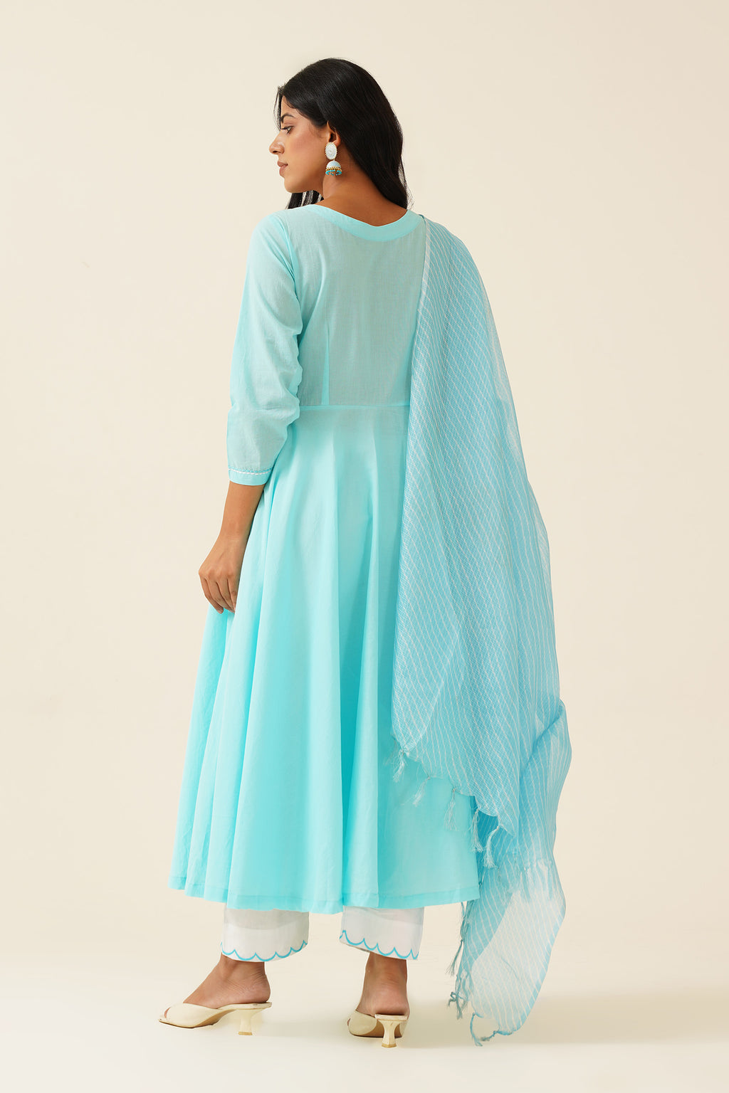 Firozi Anarkali with Lehriya Kota Dupatta