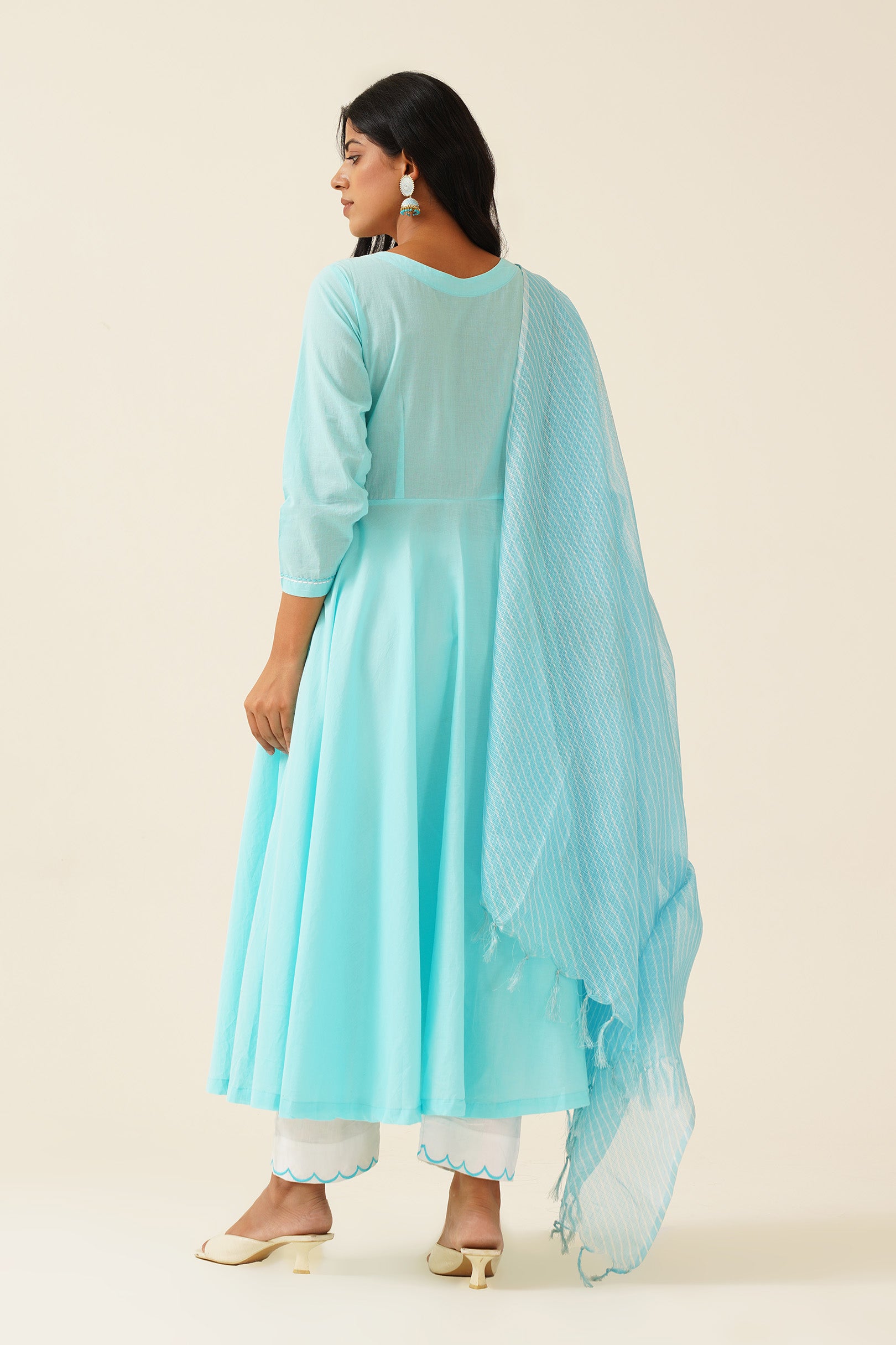 Firozi Anarkali with Lehriya Kota Dupatta