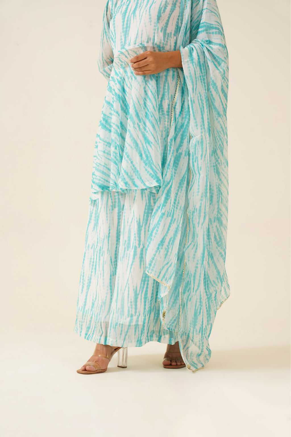 Sea Breeze Lehriya Print A-Line Suit
