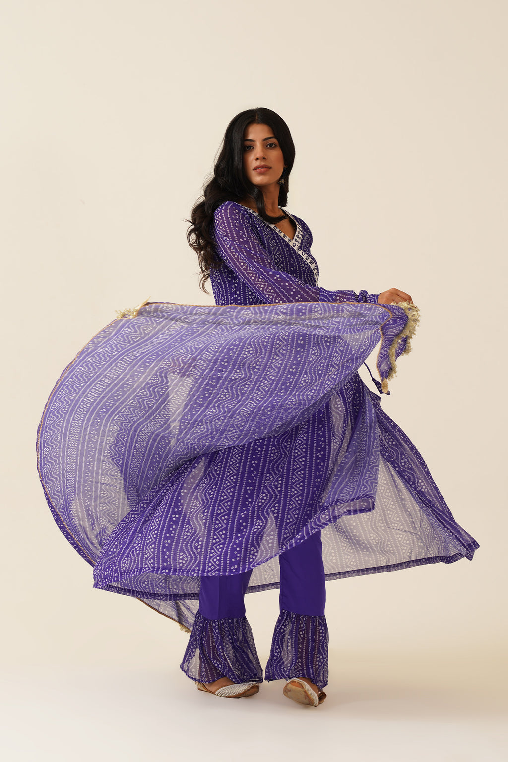 Azure Allure Chana Bandhej Anarkali Suit