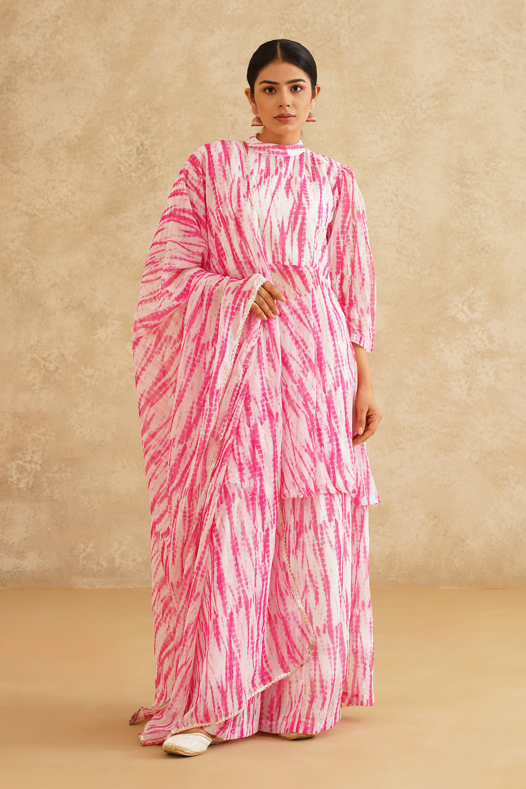 Blush Bloom Gulabi Lehriya Print A-Line Suit