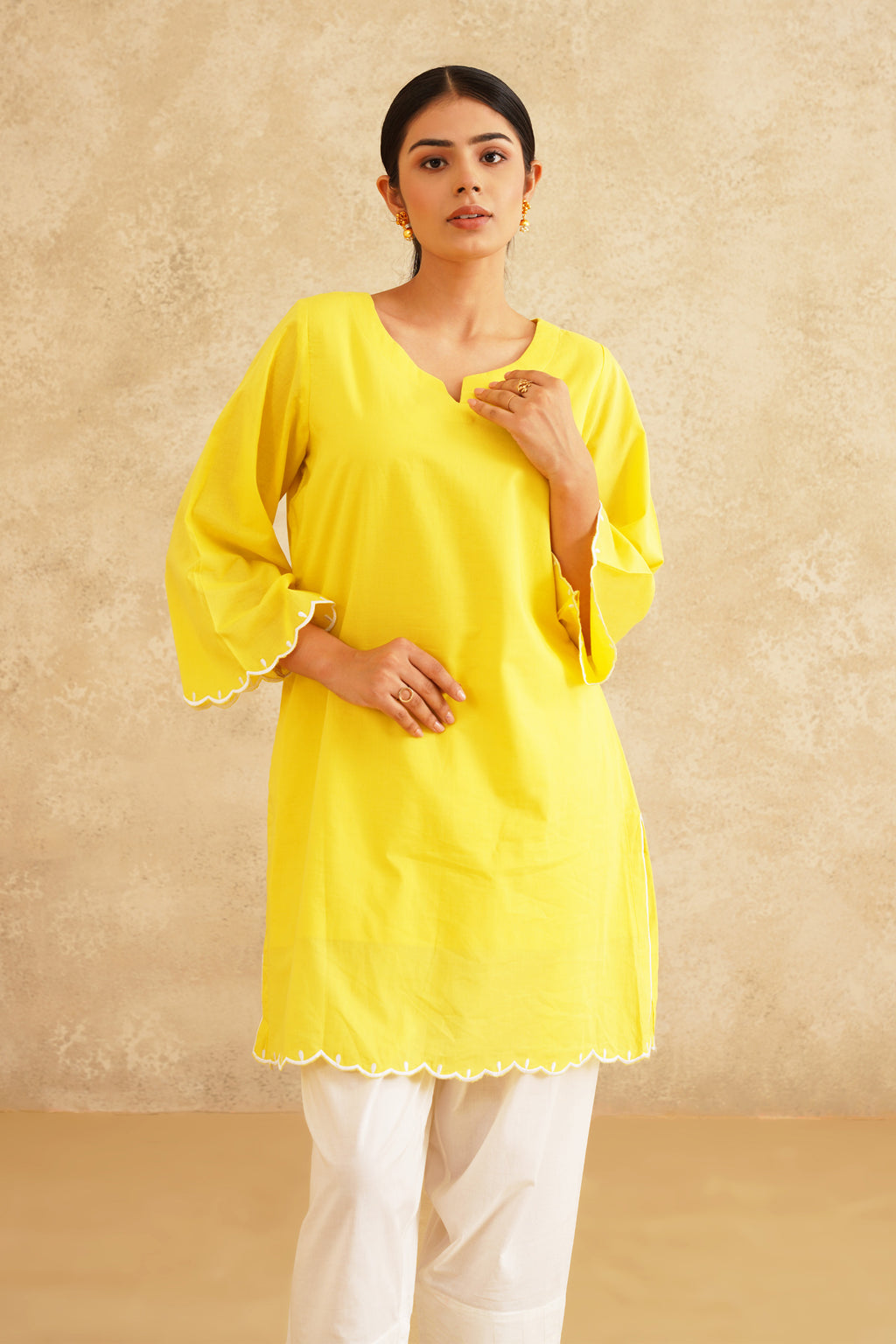 Lemon Yellow Kurta With White Pants