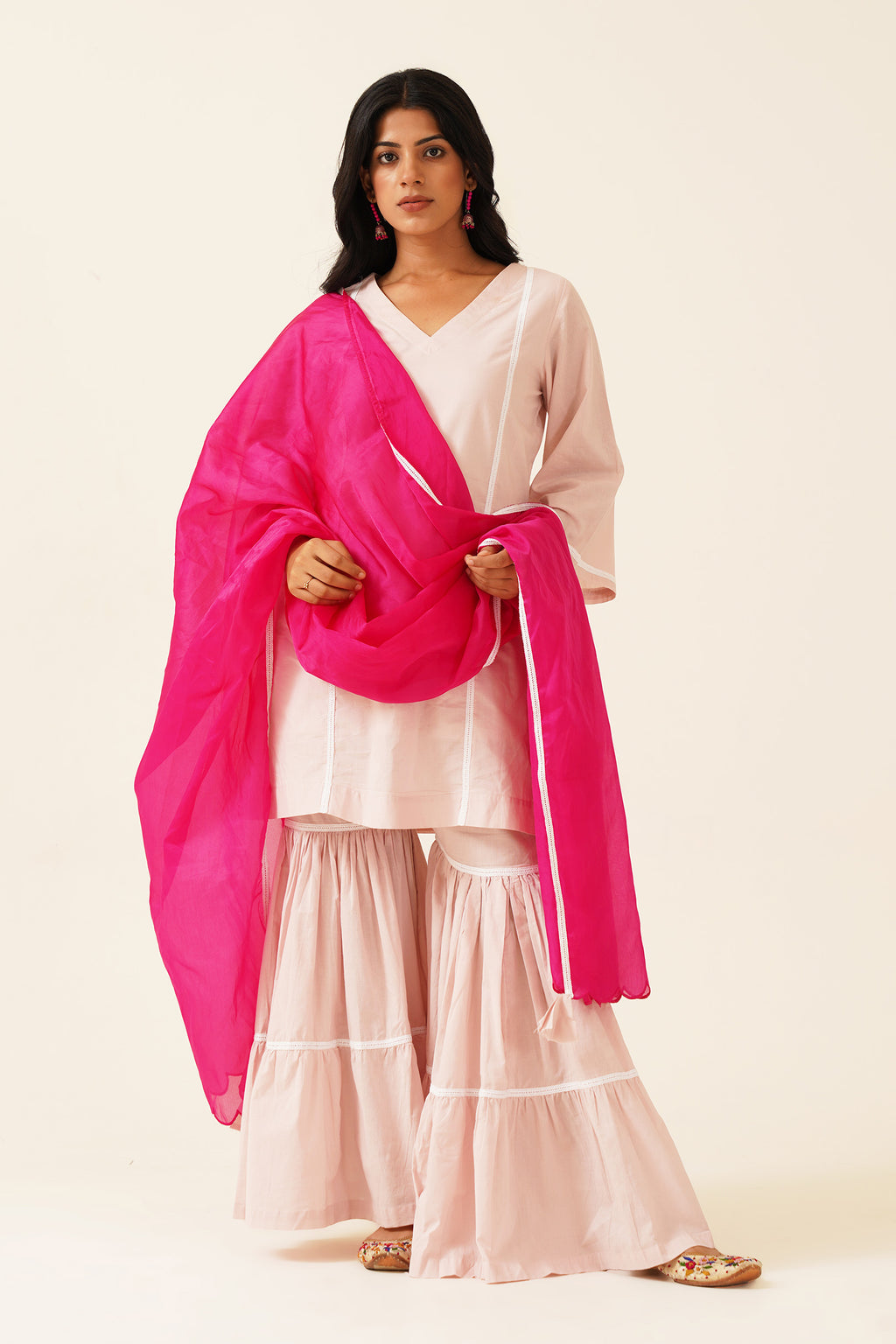 Baby Pink Sharara With Organza Dupatta