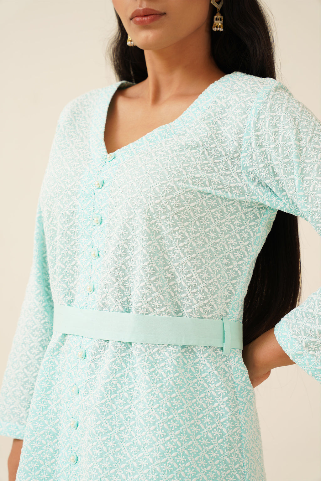 Aquamarine Chikankari Delight With Belt