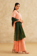 Peach Anghrakha Sharara With Organza Dupatta
