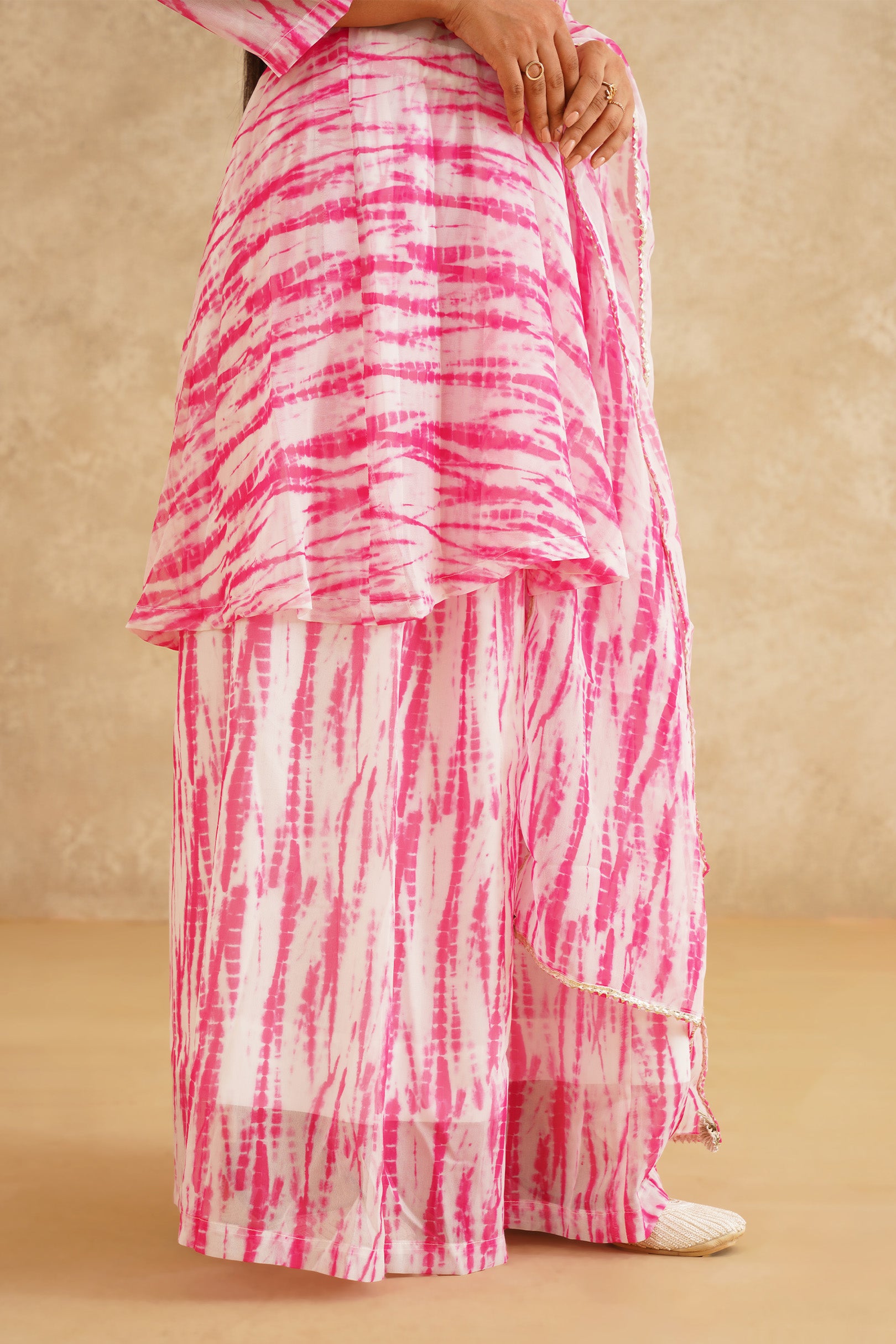 Blush Bloom Gulabi Lehriya Print A-Line Suit