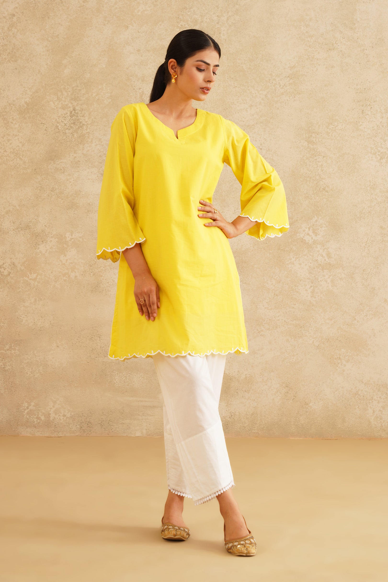 Lemon Yellow Kurta With White Pants