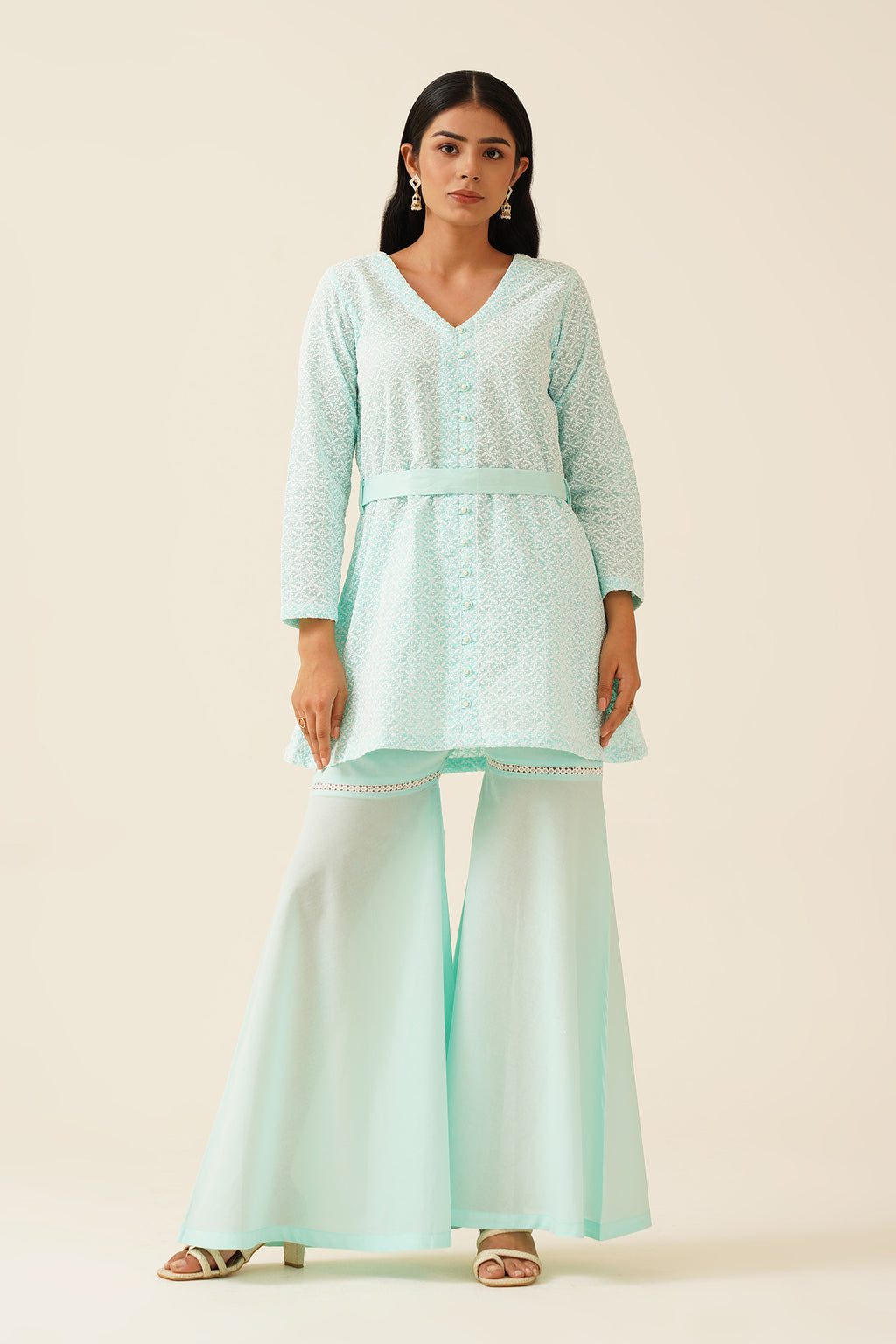 Aquamarine Chikankari Delight With Belt