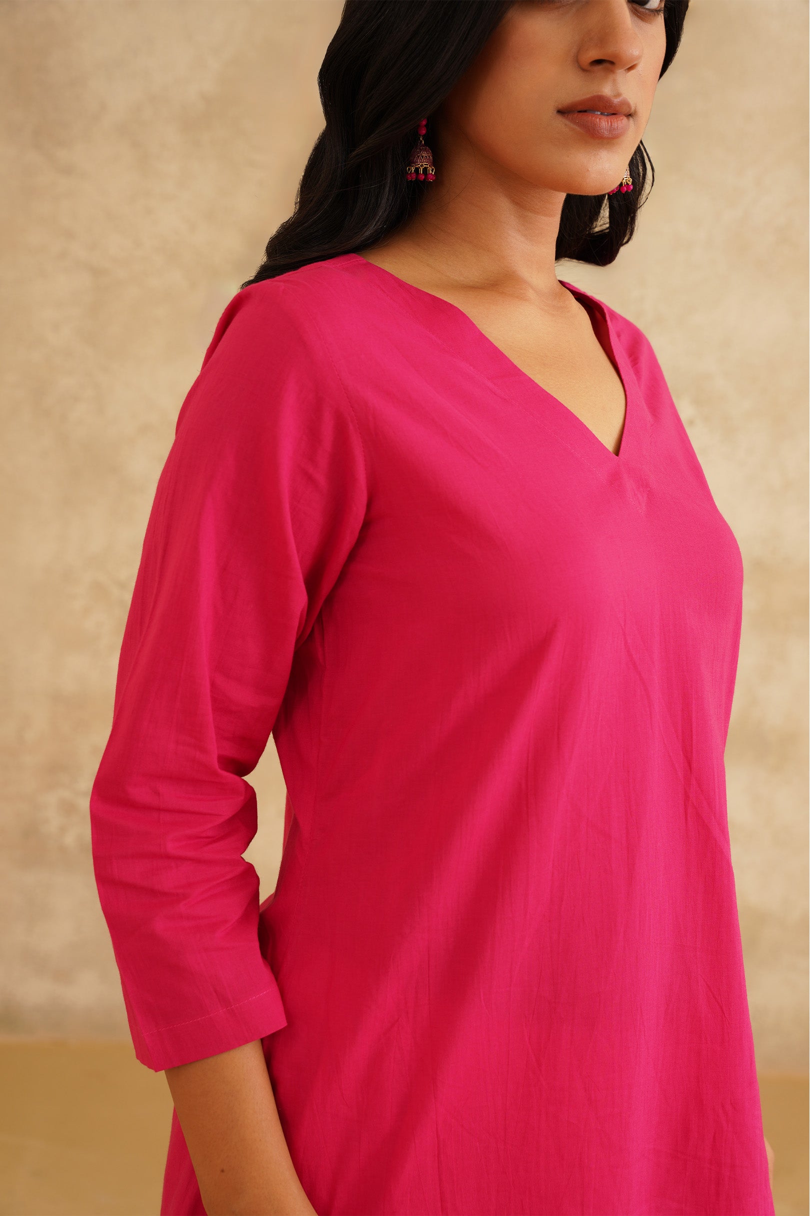 Hot Pink Kurti With White Pants