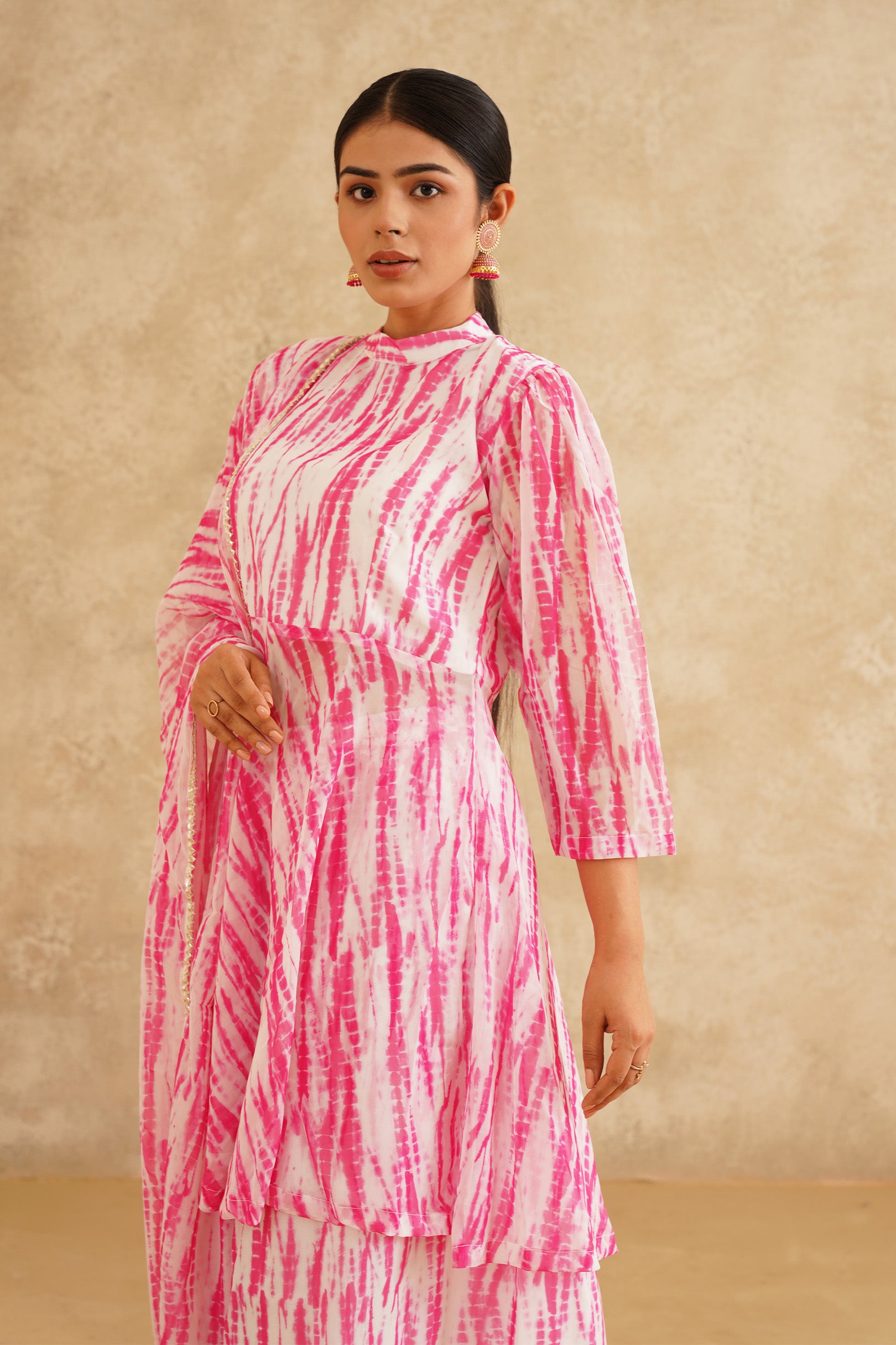 Blush Bloom Gulabi Lehriya Print A-Line Suit