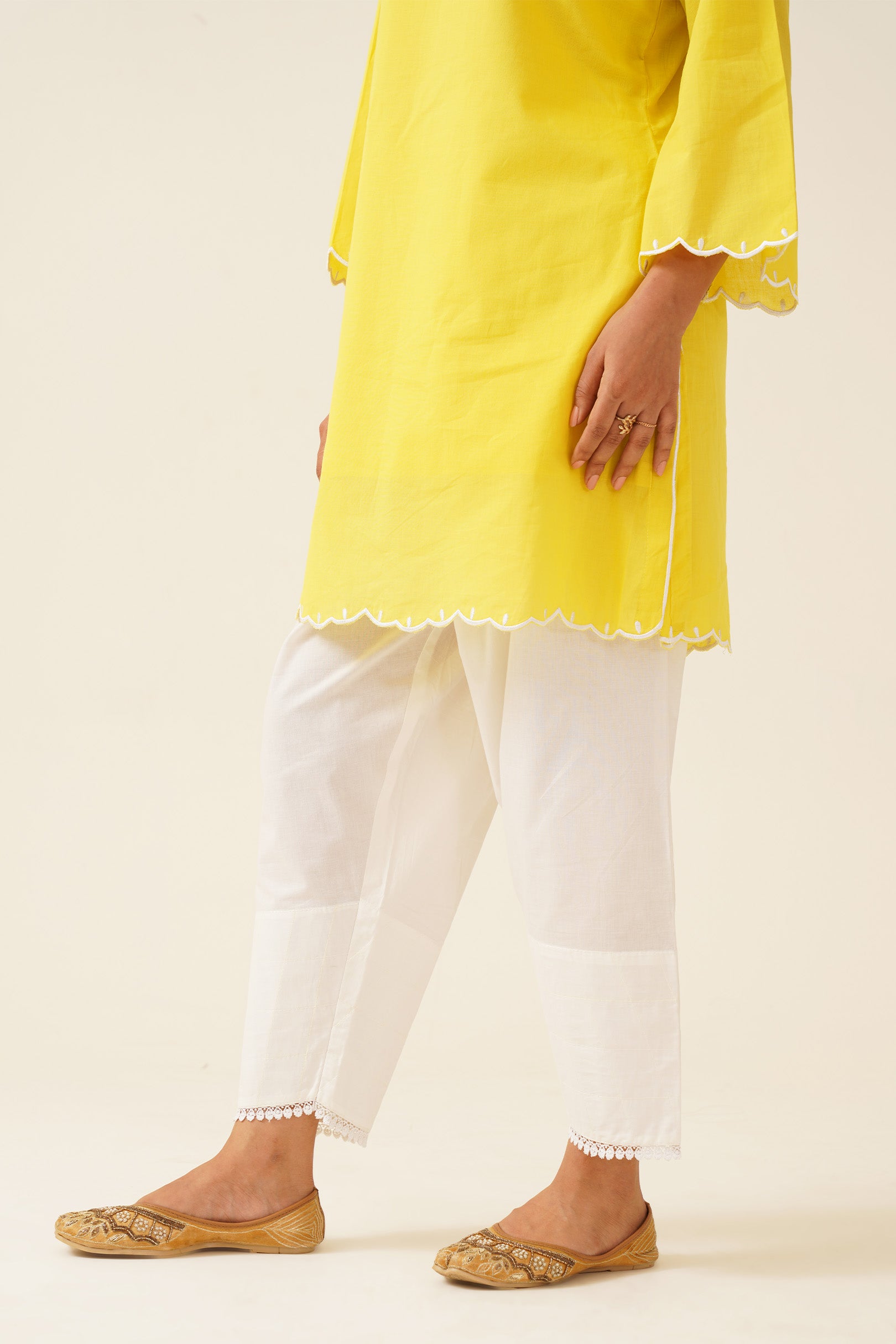 Lemon Yellow Kurta With White Pants