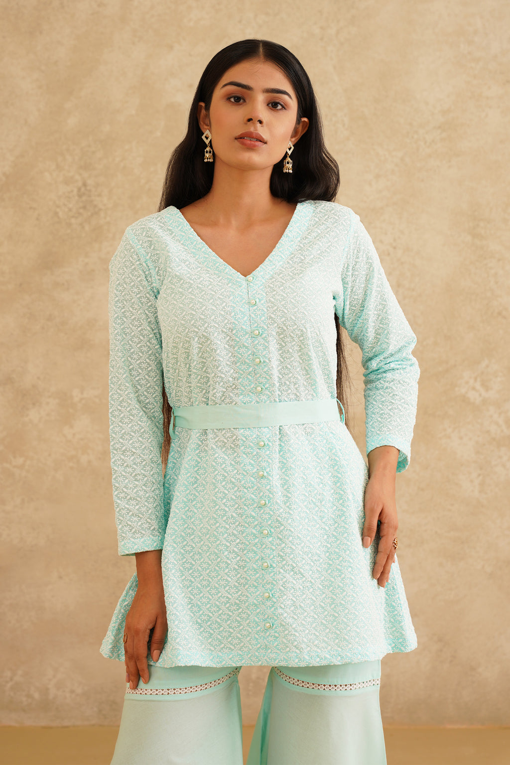 Aquamarine Chikankari Delight With Belt