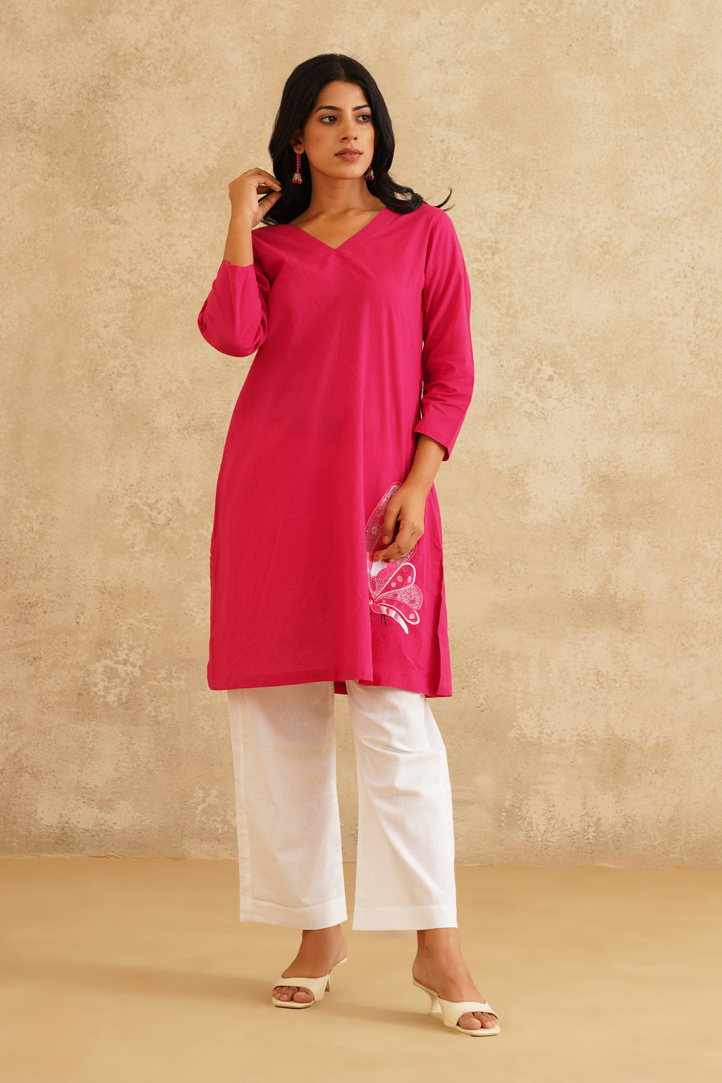 Hot Pink Kurti With White Pants