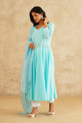 Firozi Anarkali with Lehriya Kota Dupatta