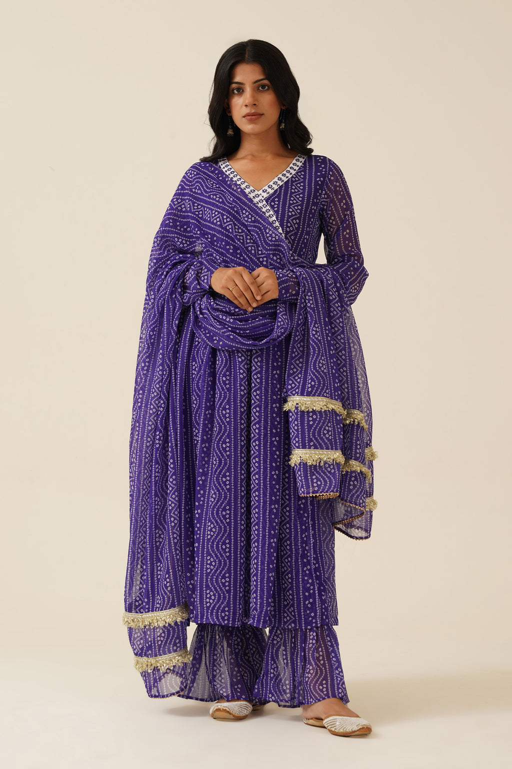 Azure Allure Chana Bandhej Anarkali Suit