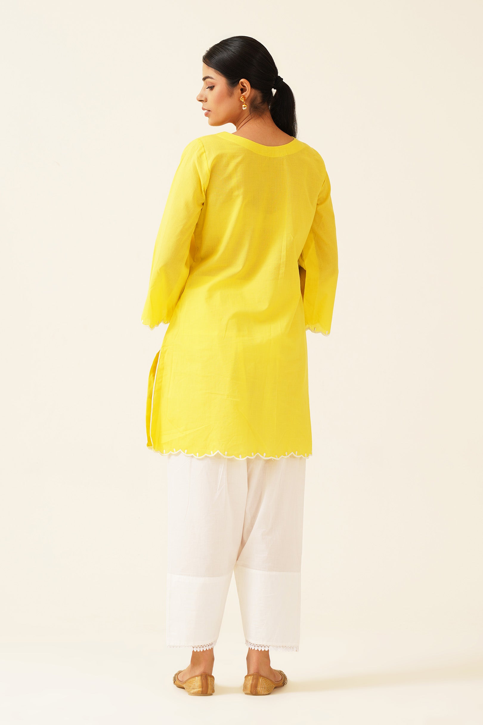 Lemon Yellow Kurta With White Pants