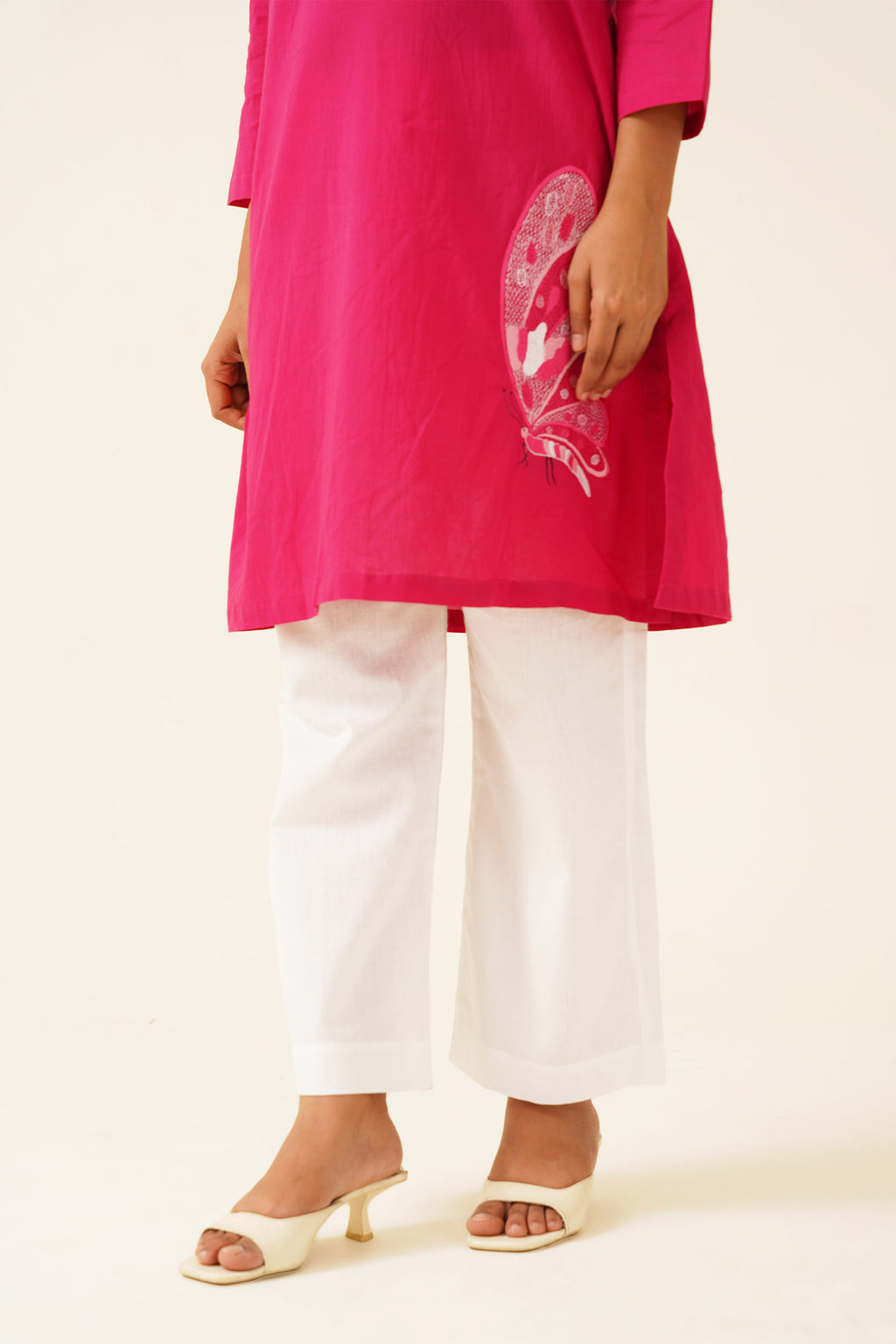 Hot Pink Kurti With White Pants