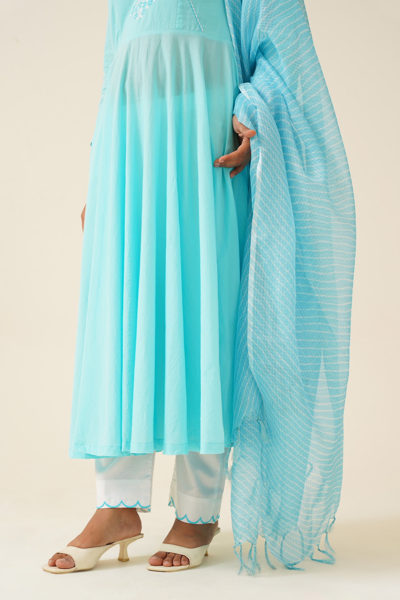 Firozi Anarkali with Lehriya Kota Dupatta