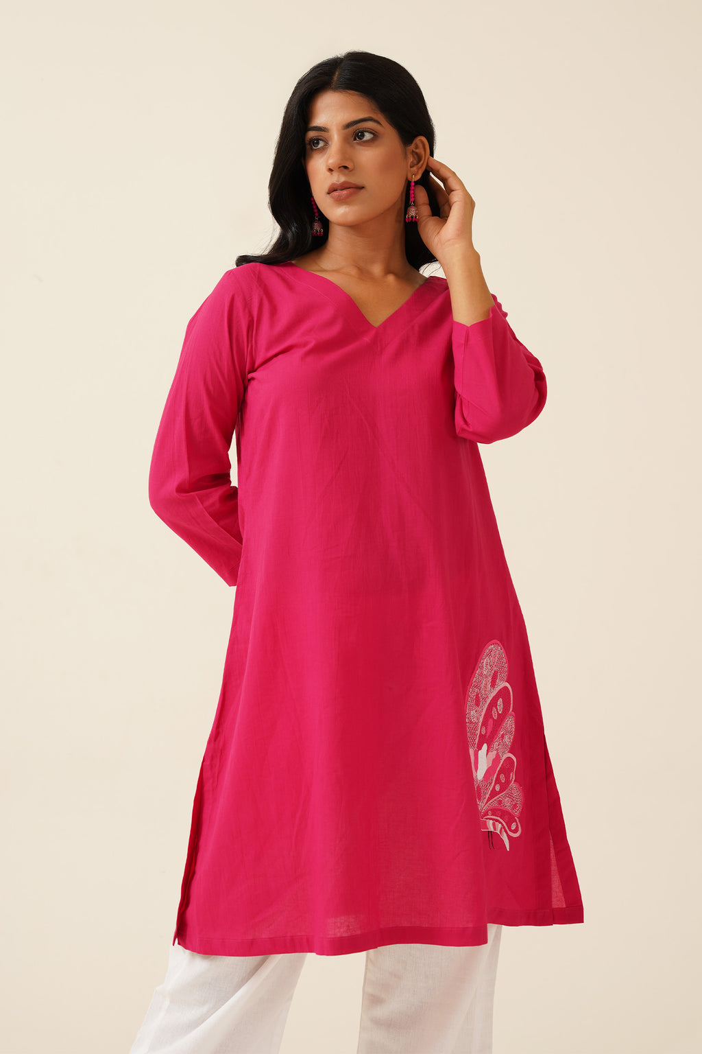 Hot Pink Kurti With White Pants